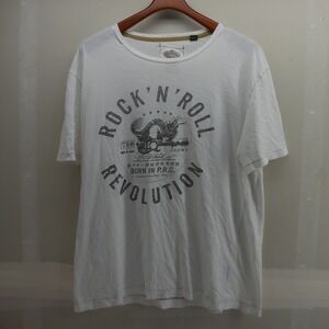 Shanghai Tang Rock N Roll Revolution Graphic T-Shirt White Mens XL Dragon Guitar